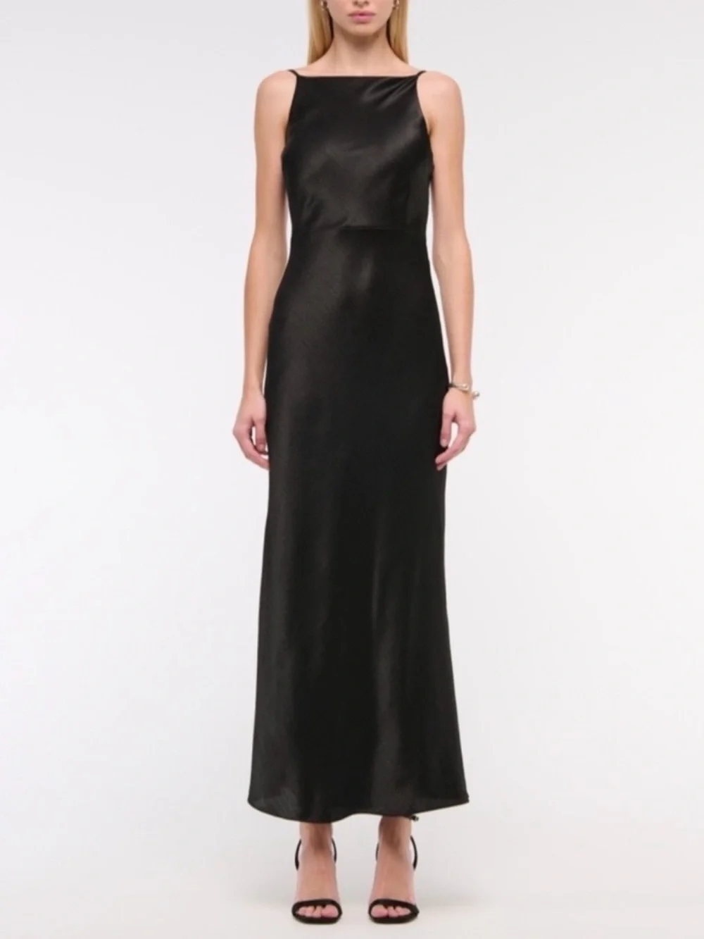 NWT Abercrombie & Fitch Women’s Black High Neck Satin Slip Maxi Dress